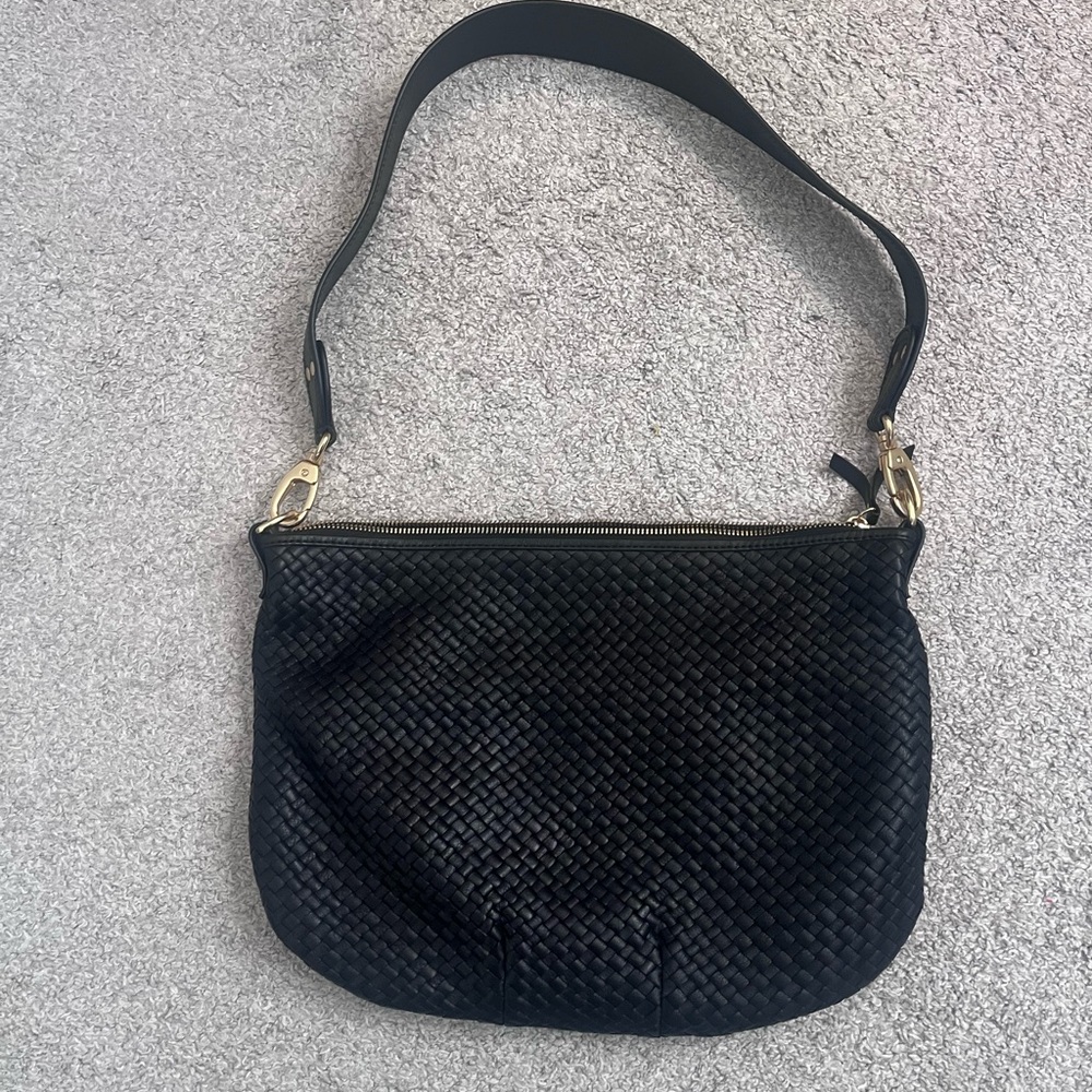 Quince Italian Leather Convertible Crescent Handwoven Shoulder Bag